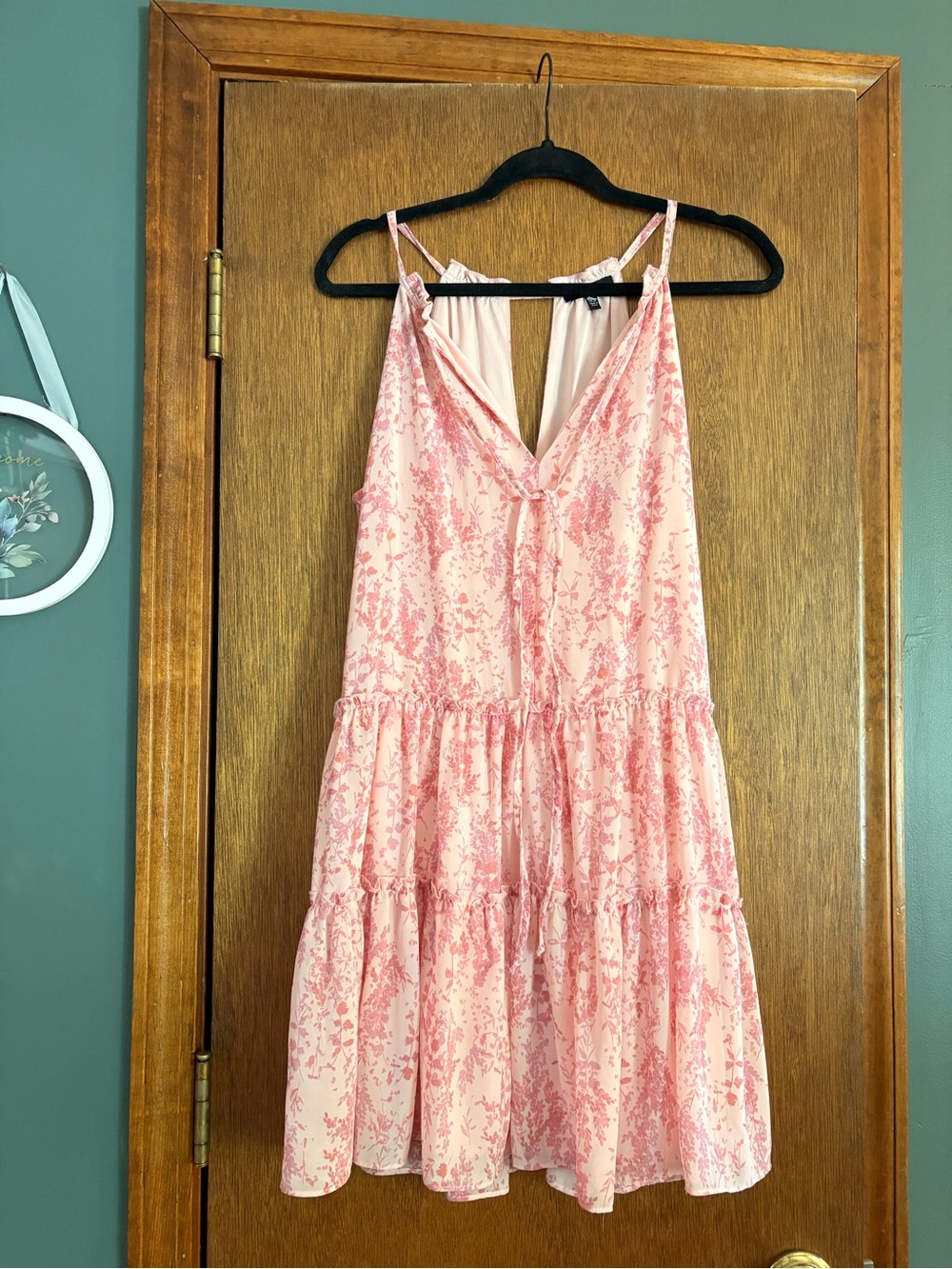 DREW Pink Floral Tiered Slip Dress